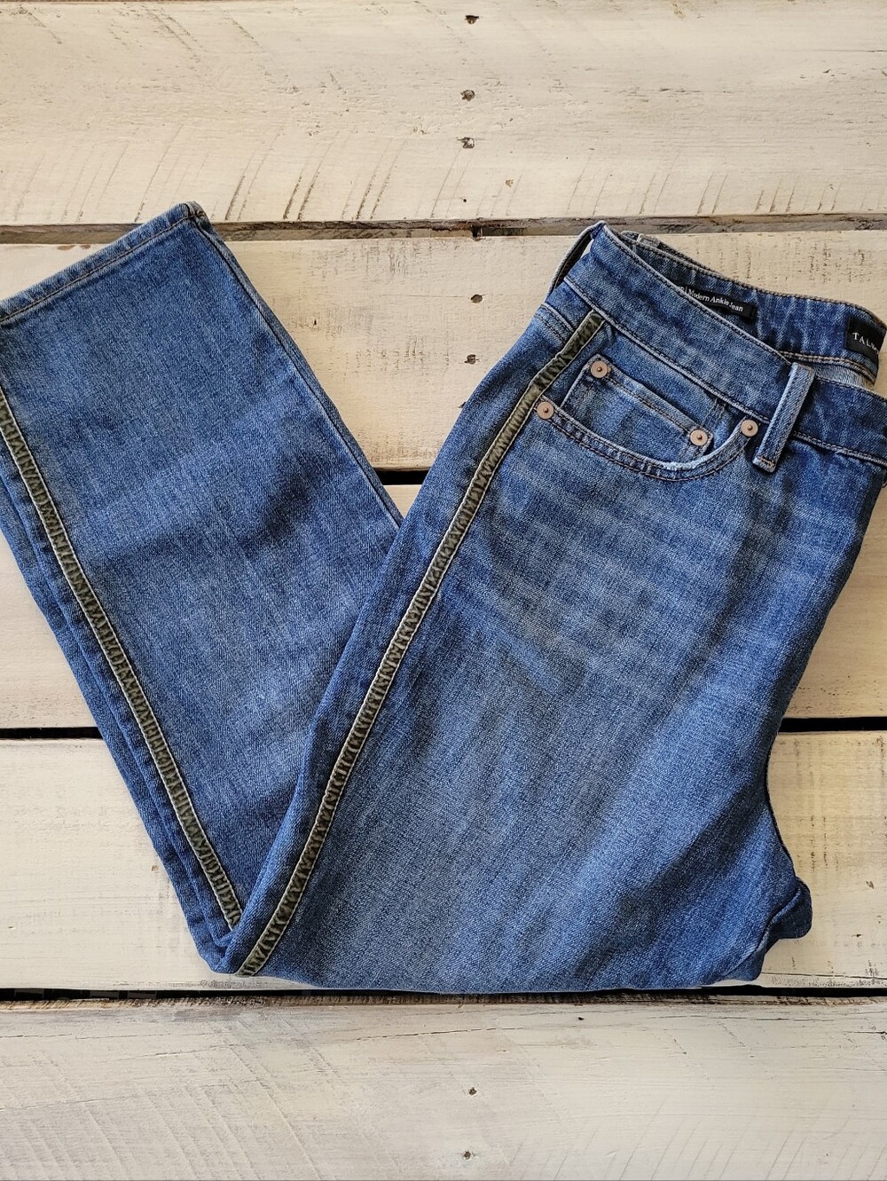 Talbots Women's Blue Side-Stripe Modern Ankle Jeans Sz 8 Petite